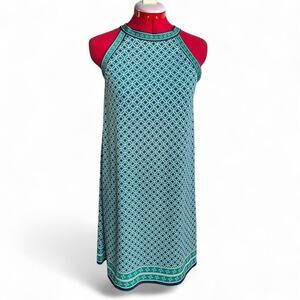 Max Studio Green and Blue Geometric Print Halter Dress